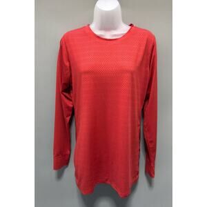 ZYIA Active Laser Cut Pullover T-Shirt Top L Red Long Sleeve Stretch Workout